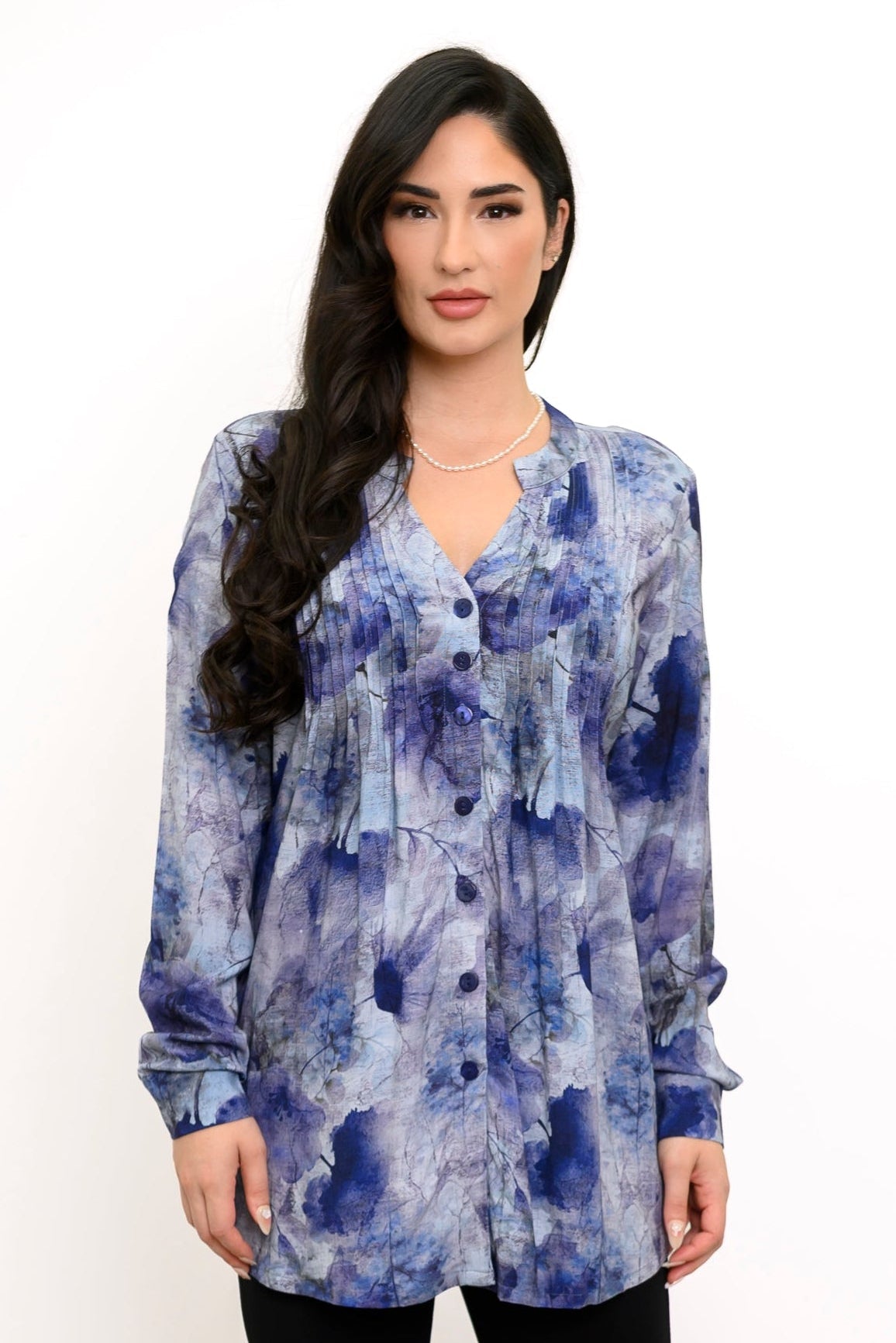 Margate L/S Blouse, Floral Mist, Linen Bamboo