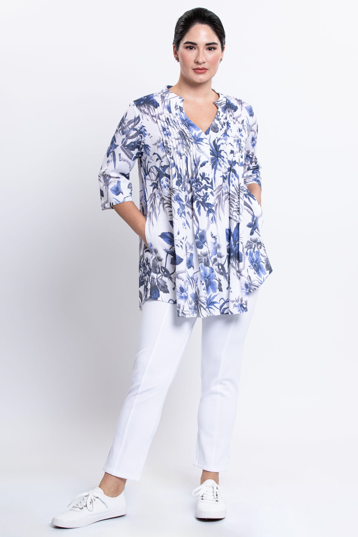Margate Blouse, Peri Palm, Linen Bamboo