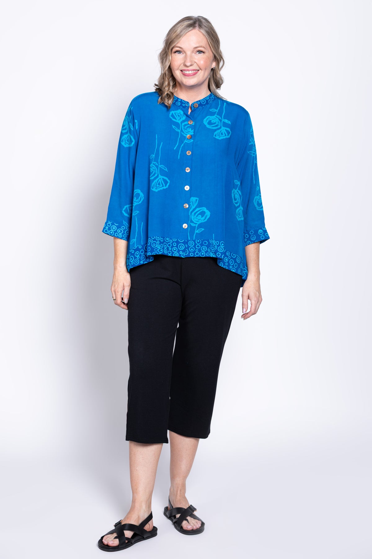 Mayana Blouse, Turq Flower