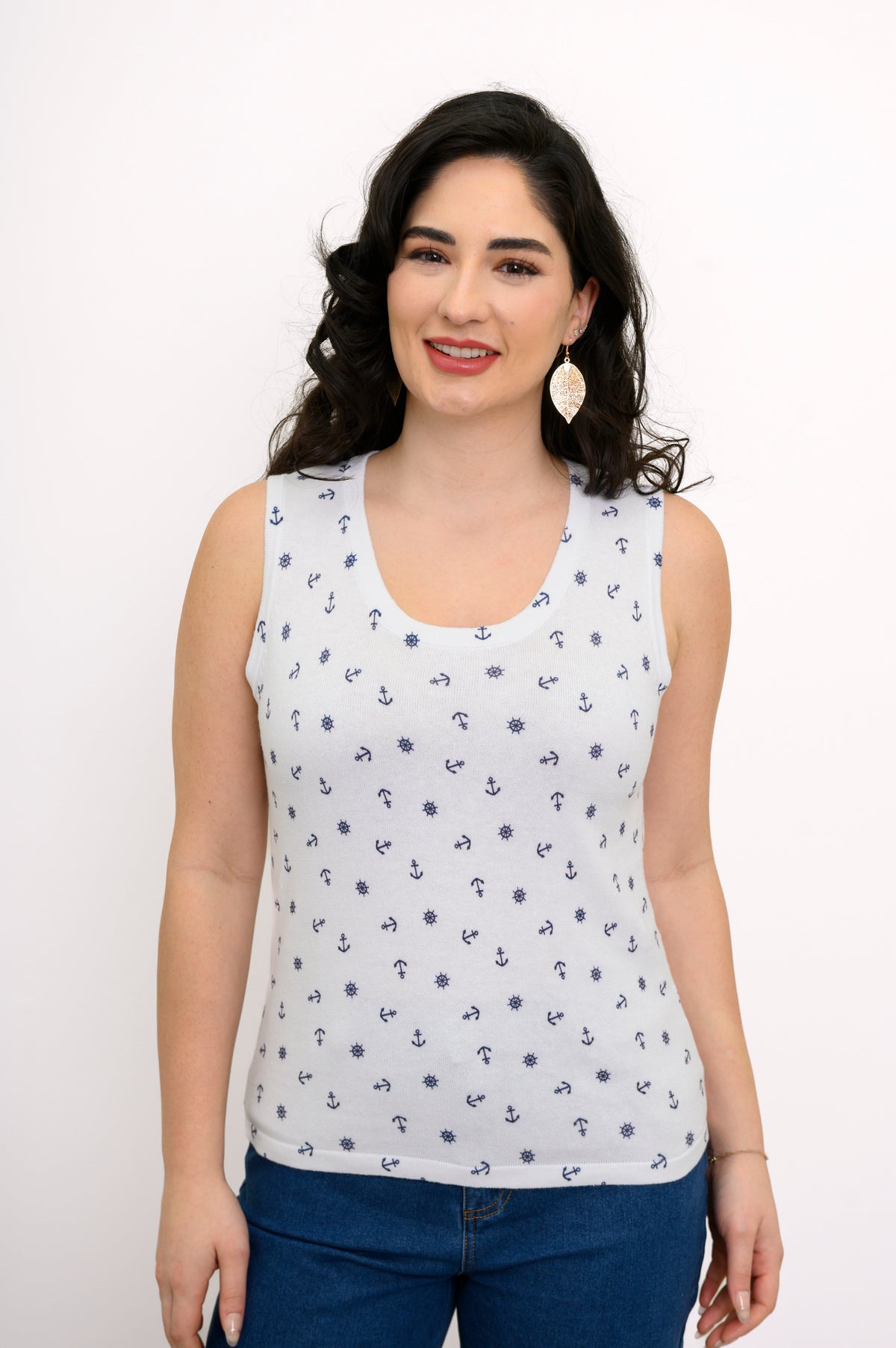 Melanie Tank, White Anchor, Cotton