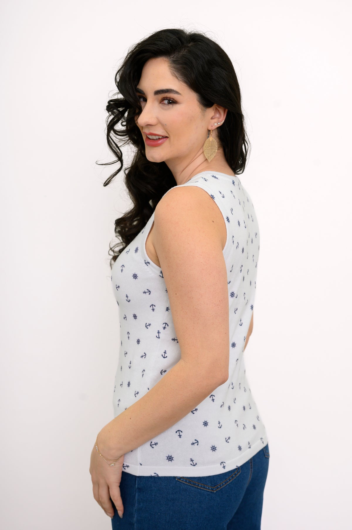 Melanie Tank, White Anchor, Cotton