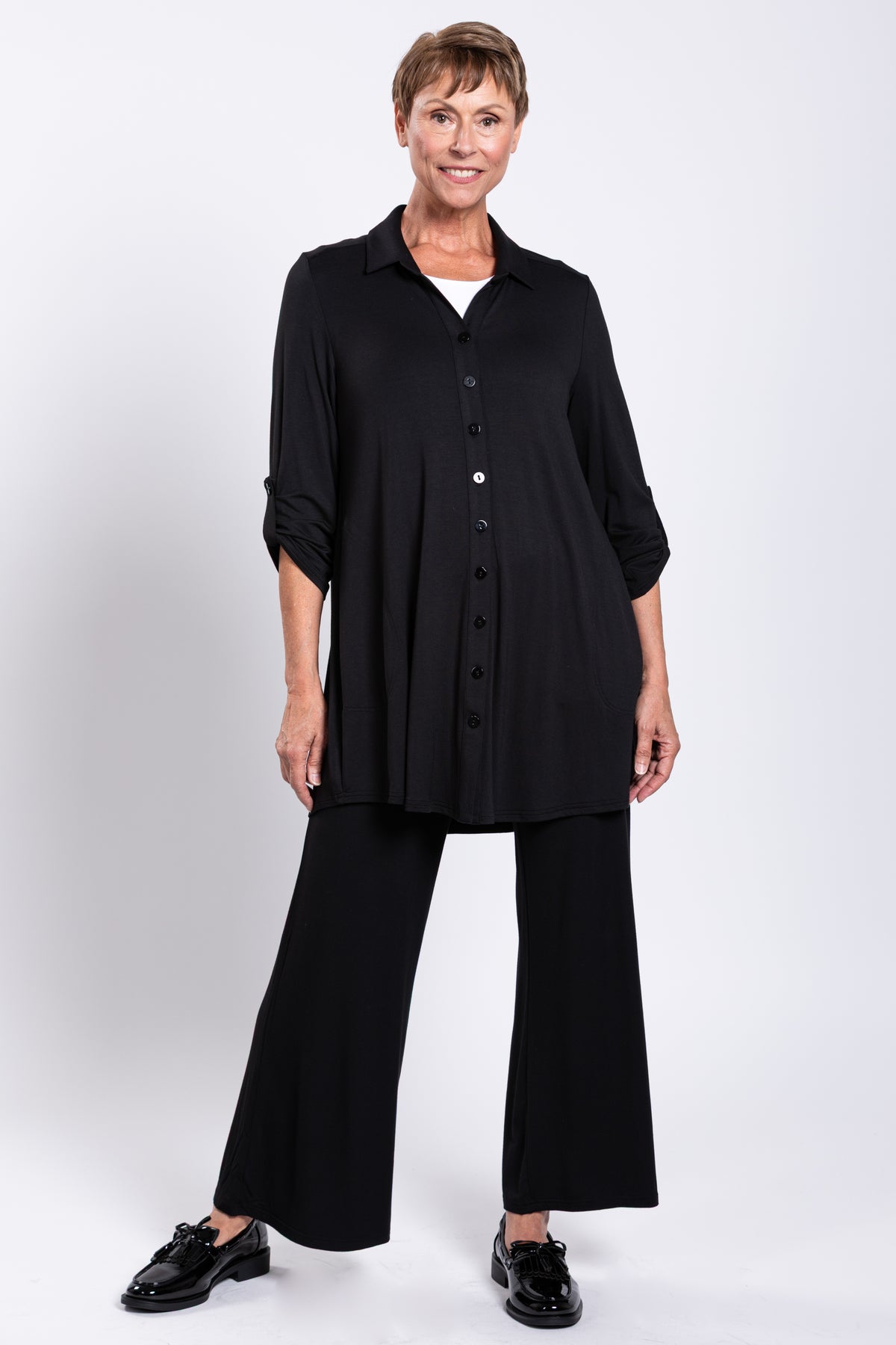 Michele Blouse, Black, French Terry