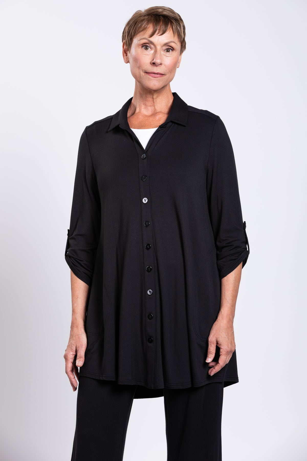 Michele Blouse, Black, French Terry