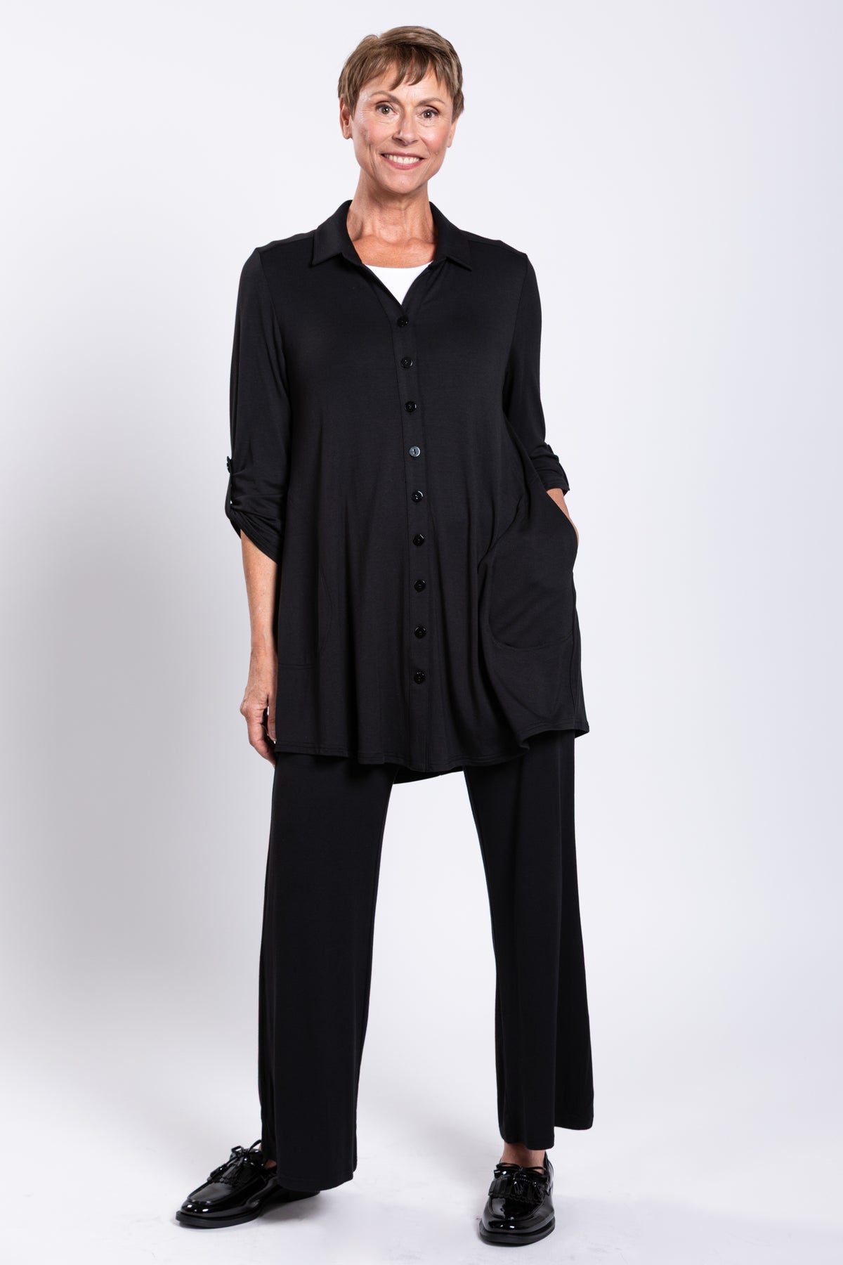 Michele Blouse, Black, French Terry