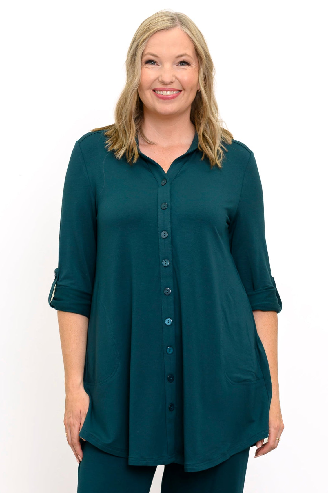 Michele Blouse, Crystal Teal, French Terry