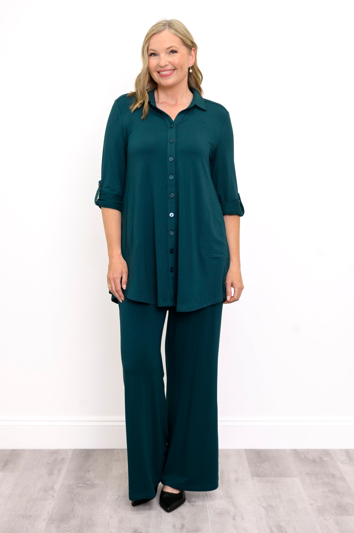 Michele Blouse, Crystal Teal, French Terry