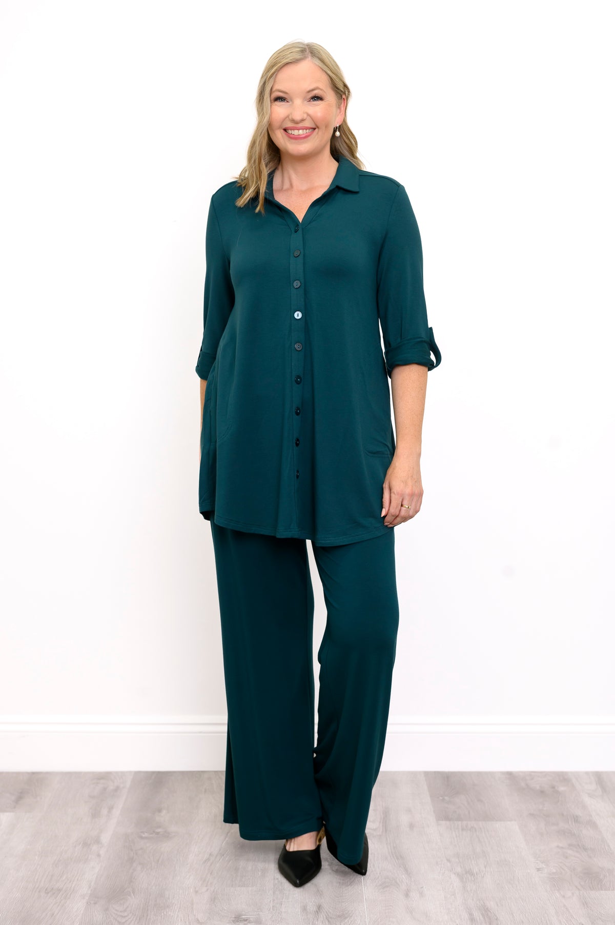 Michele Blouse, Crystal Teal, French Terry