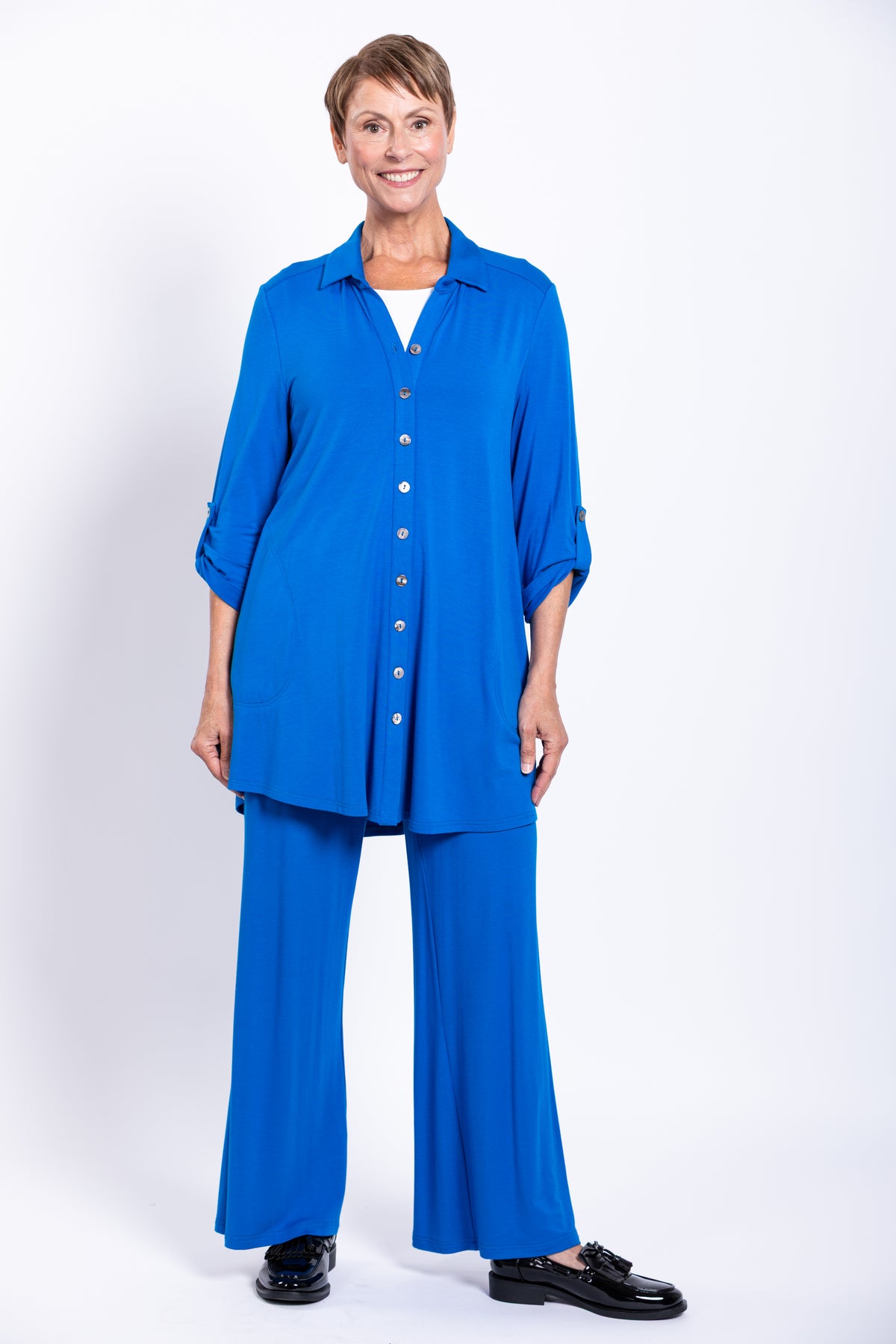 Michele Blouse, Cobalt, French Terry