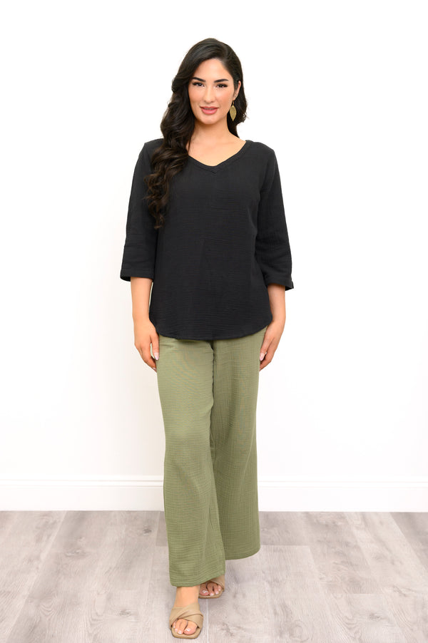 Minna Blouse, Black, Cotton Gauze