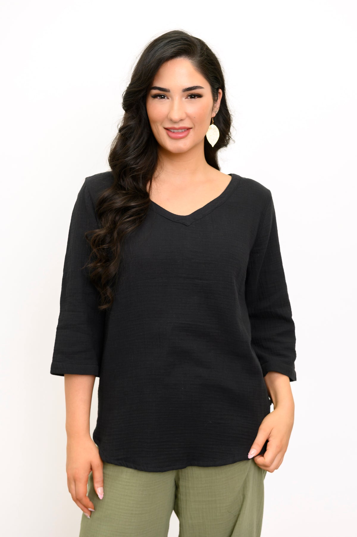 Minna Blouse, Black, Cotton Gauze