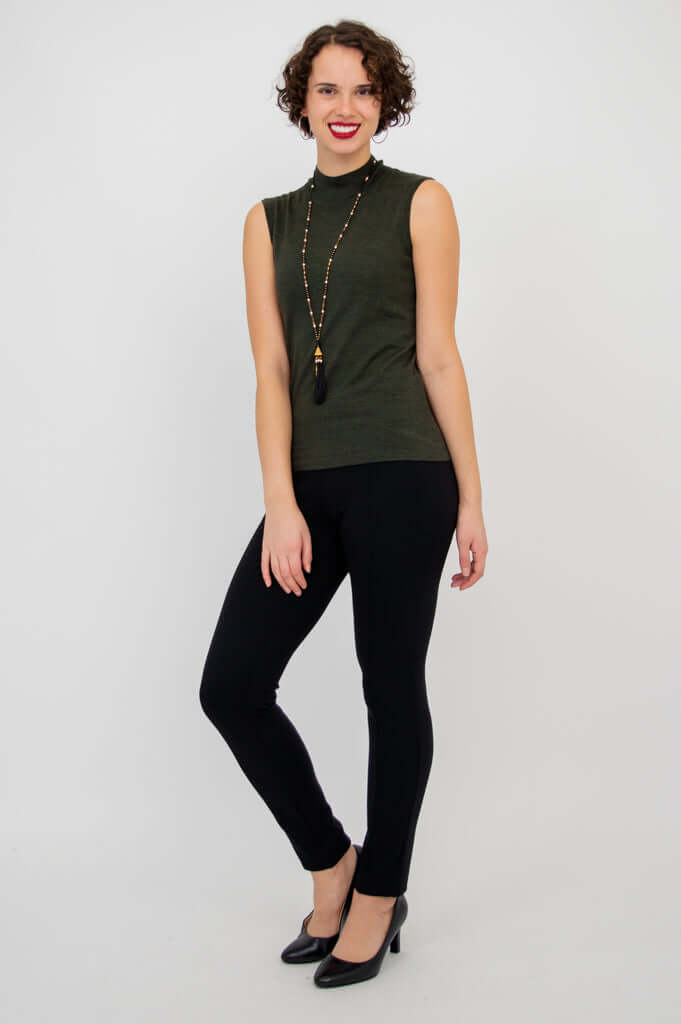 Model posing in the Rita Merino Wool Sleeveless Sweater with relaxed stance