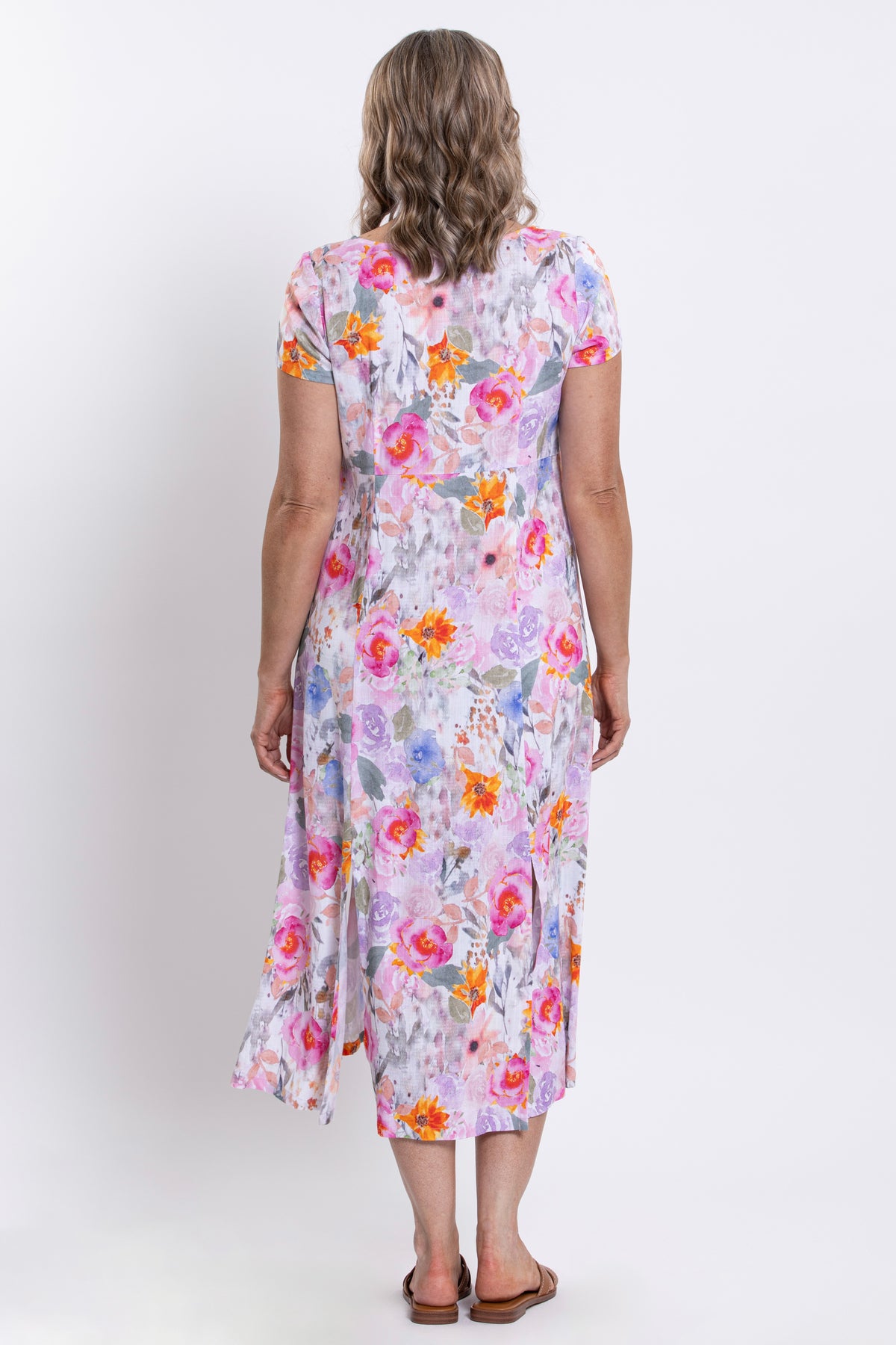 Morgan Dress, Pink Bouquet, Linen Bamboo