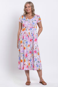 Morgan Dress, Pink Bouquet, Linen Bamboo