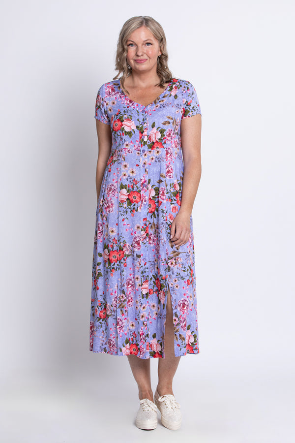 Morgan Dress, Red Rosebud, Linen Bamboo