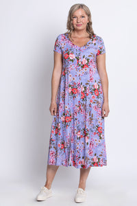 Morgan Dress, Red Rosebud, Linen Bamboo