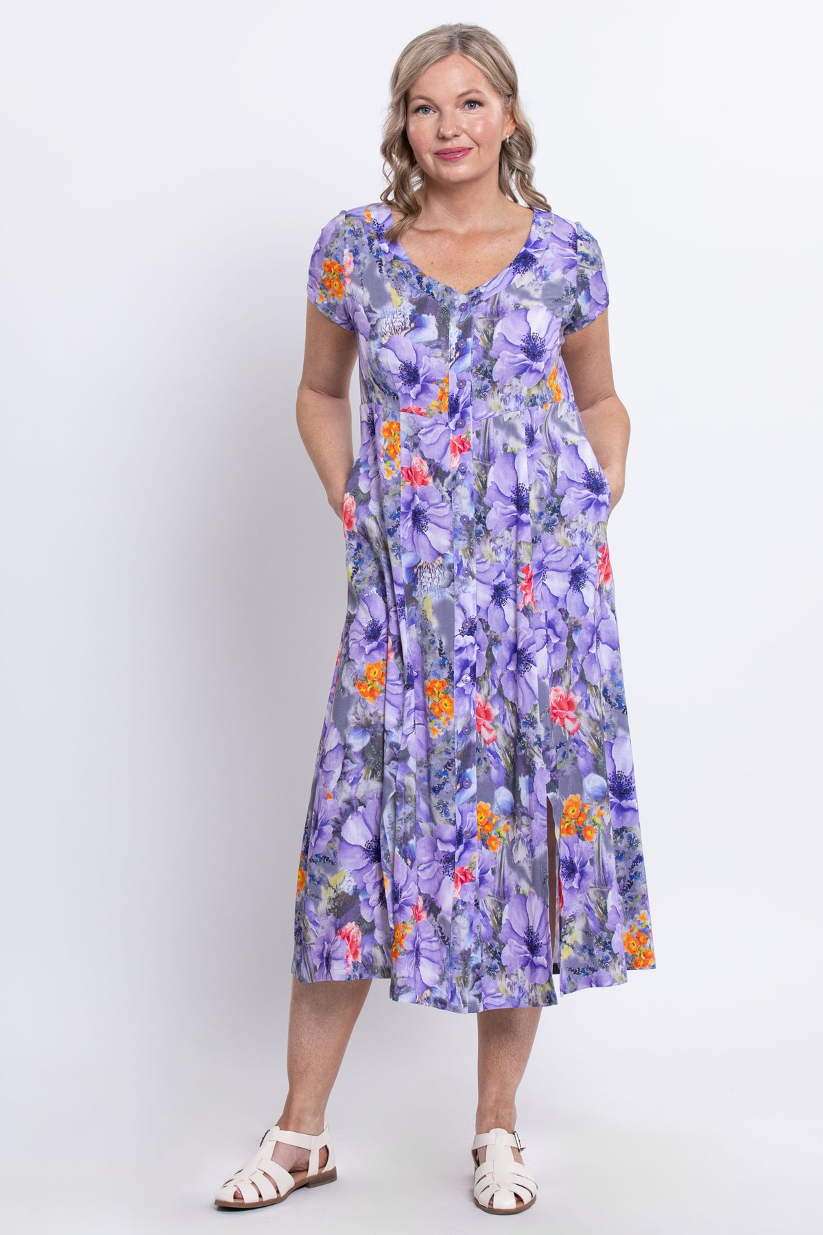 Morgan Dress, Violet Bloom, Linen Bamboo