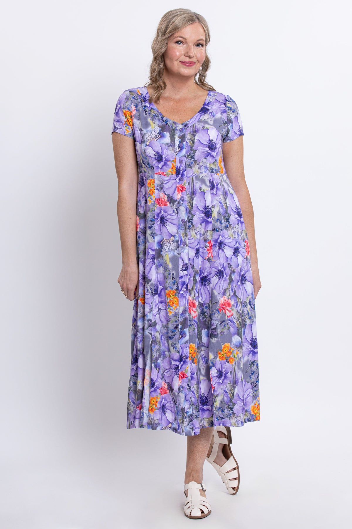Morgan Dress, Violet Bloom, Linen Bamboo