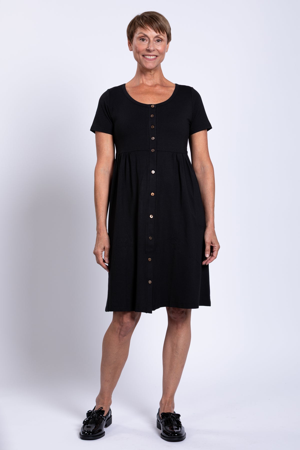 Nelly Short Sleeve Dress, Black, Bamboo