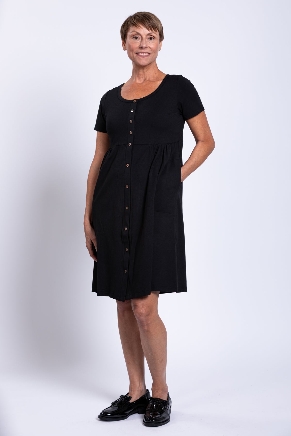 Nelly Short Sleeve Dress, Black, Bamboo