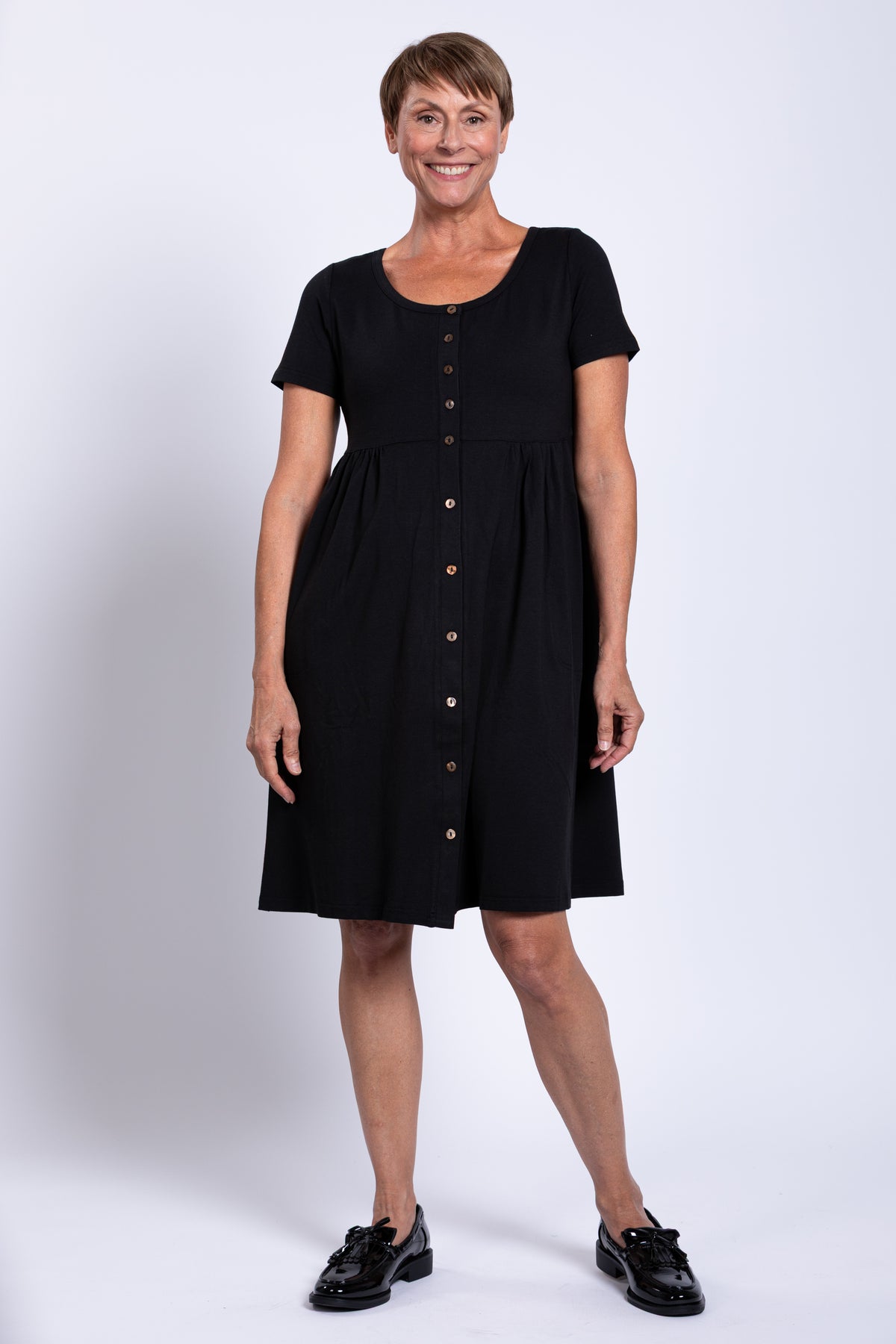 Nelly Short Sleeve Dress, Black, Bamboo