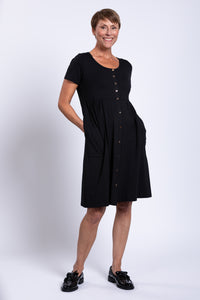 Nelly Short Sleeve Dress, Black, Bamboo