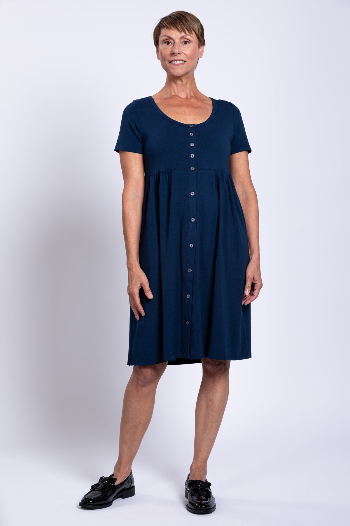 Nelly Short Sleeve Dress, Indigo, Bamboo