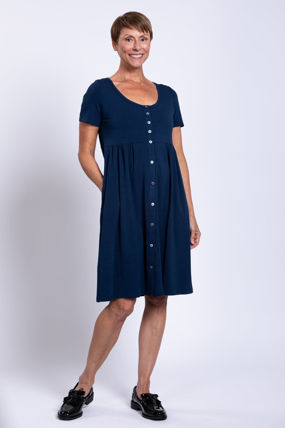 Nelly Short Sleeve Dress, Indigo, Bamboo