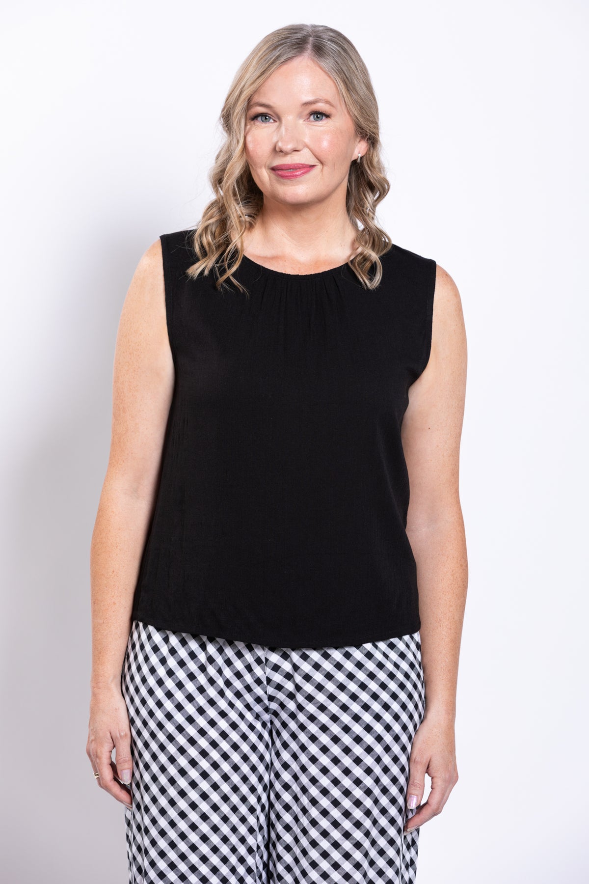 Nina Tank, Black, Linen Bamboo