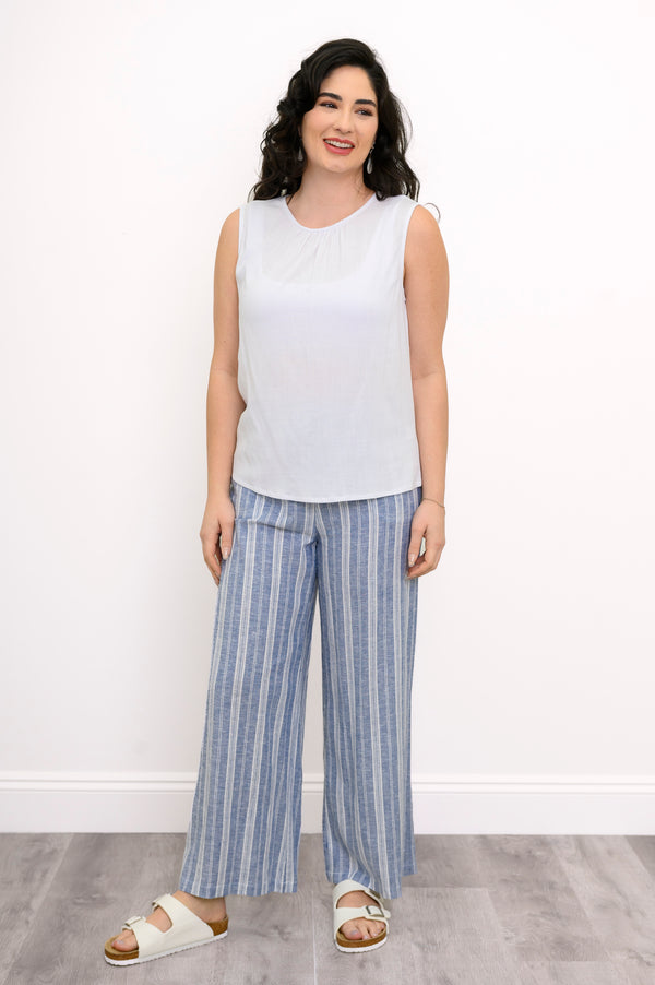 Nina Tank, White, Linen Bamboo