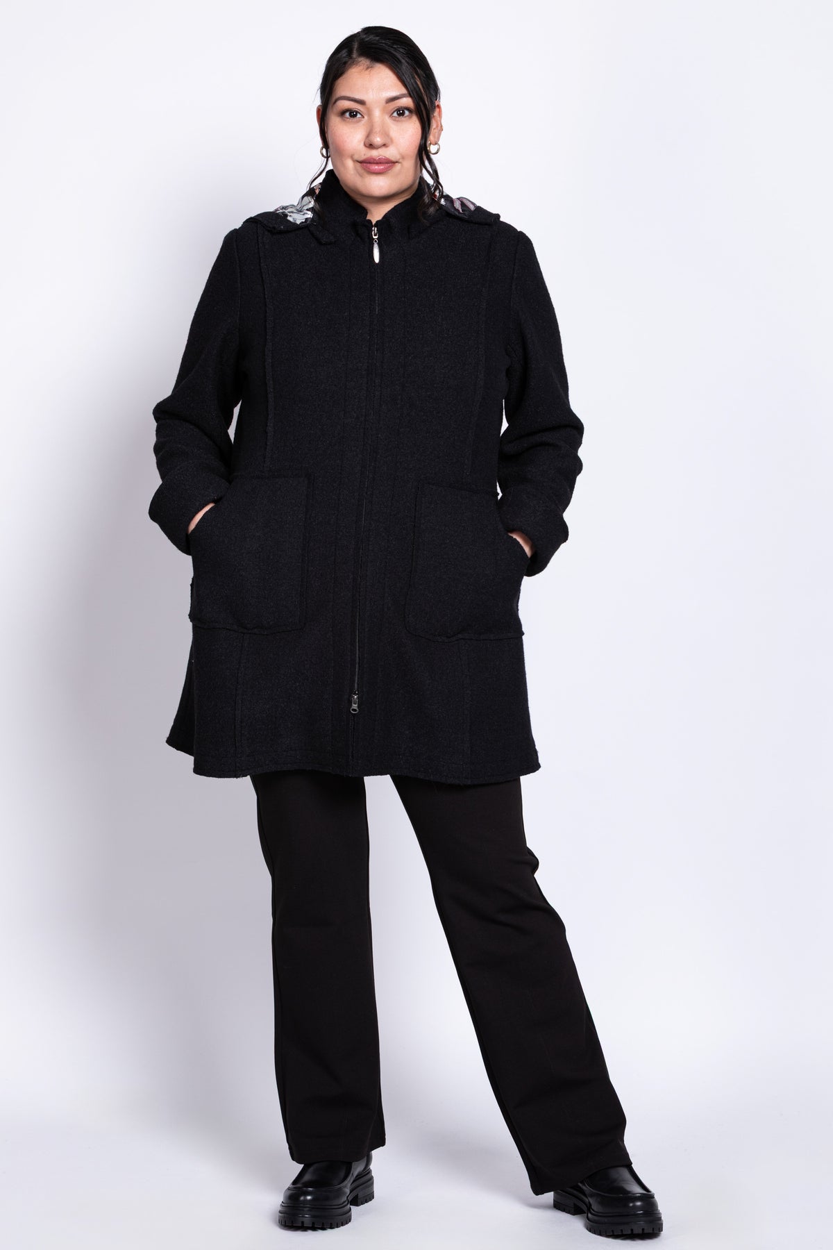 Noelle Coat, Black, Boiled Wool