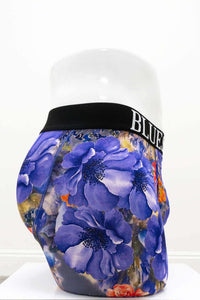 Opposite side view of men's bamboo boxer briefs with striking floral pattern