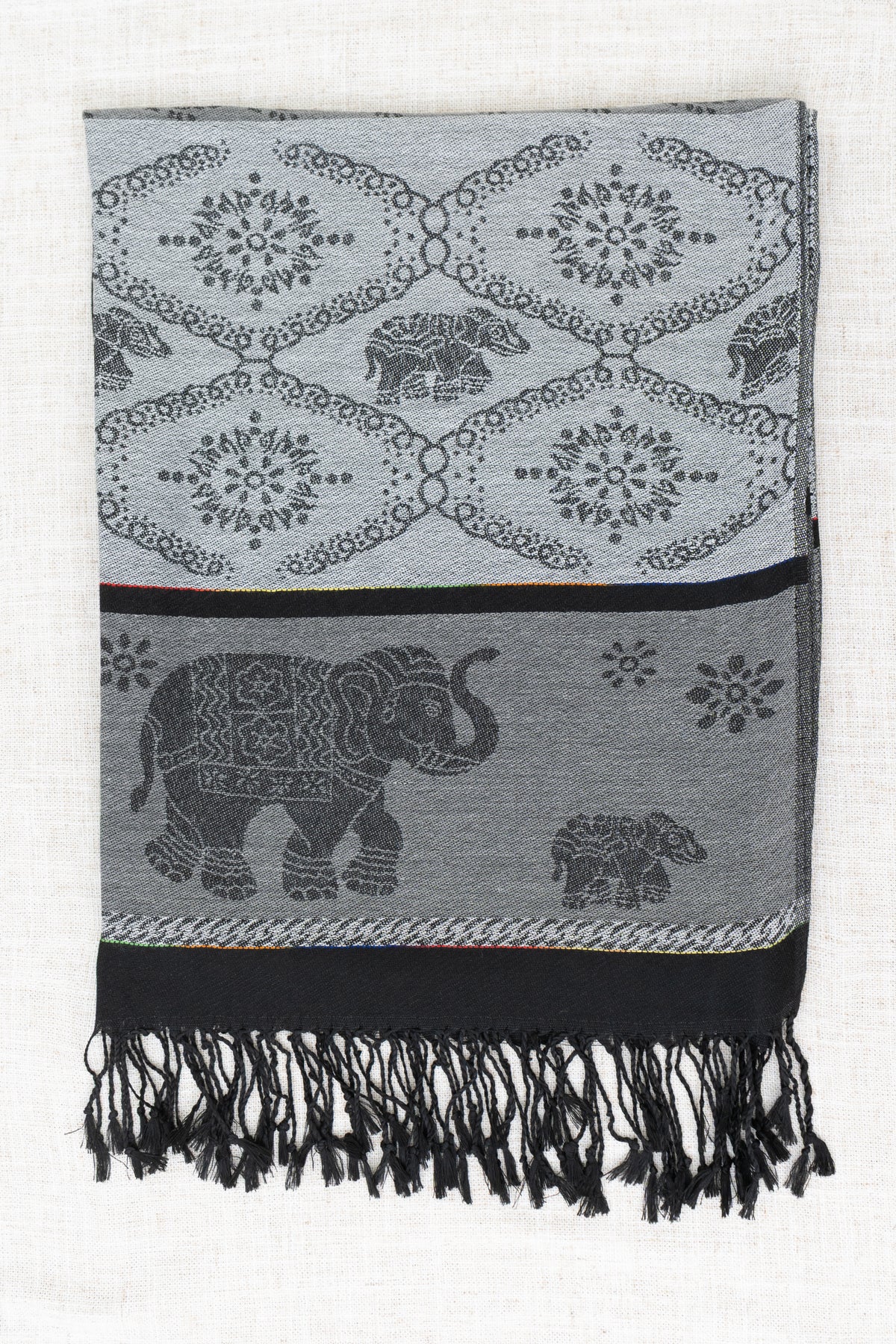 Pashmina Scarf, Elephant, Black