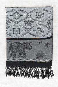 Pashmina Scarf, Elephant, Black