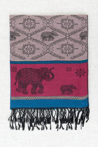 Pashmina Scarf, Elephant, Blue