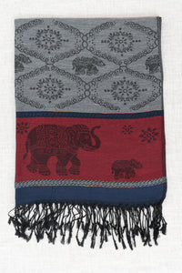 Pashmina Scarf, Elephant, Indigo