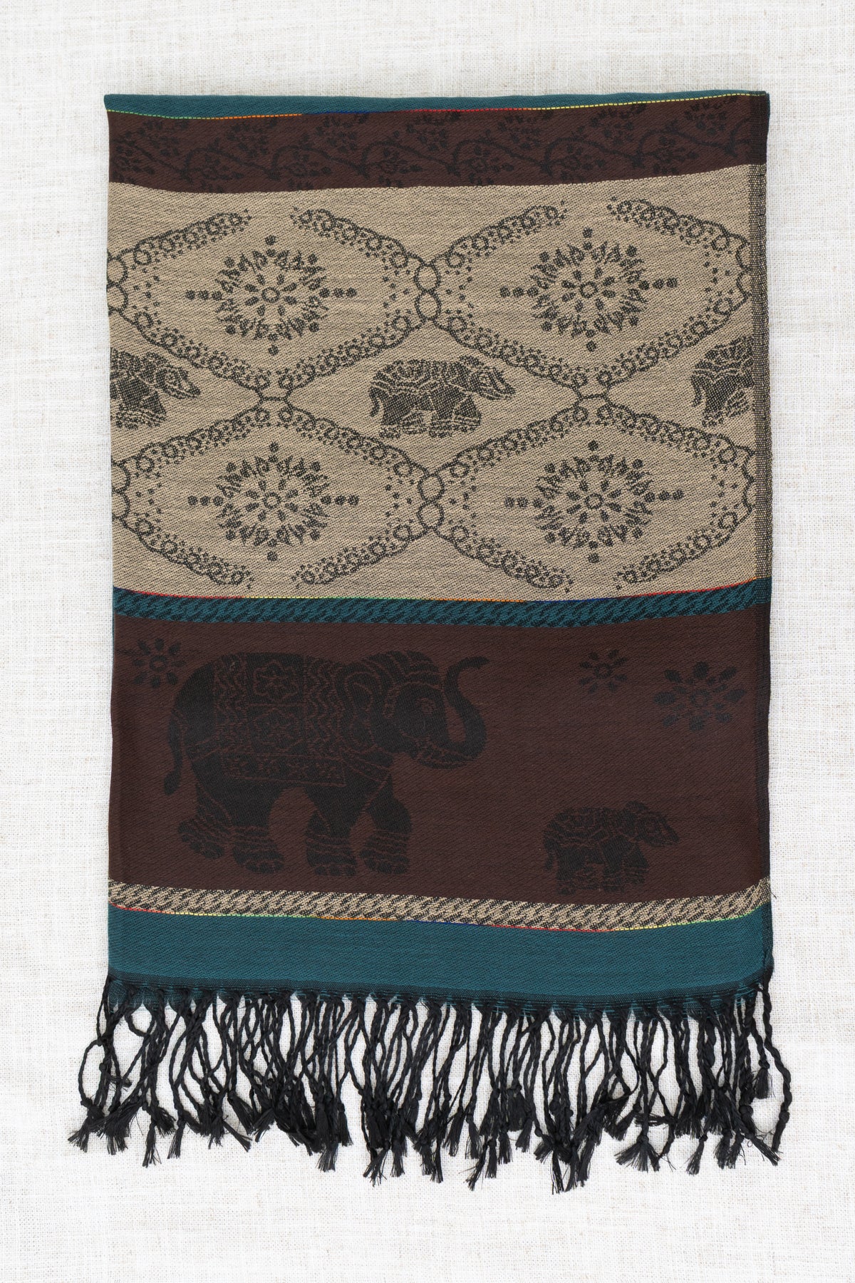 Pashmina Scarf, Elephant, Dark Teal