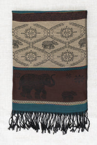 Pashmina Scarf, Elephant, Dark Teal