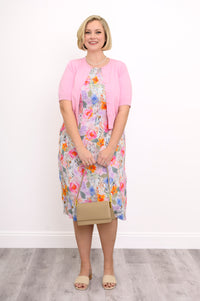 Patricia Dress, Pink Bouquet, Linen Bamboo