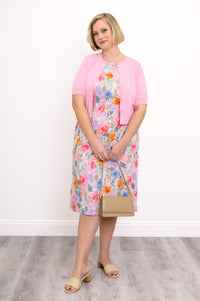 Patricia Dress, Pink Bouquet, Linen Bamboo