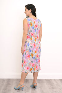 Patricia Dress, Pink Bouquet, Linen Bamboo