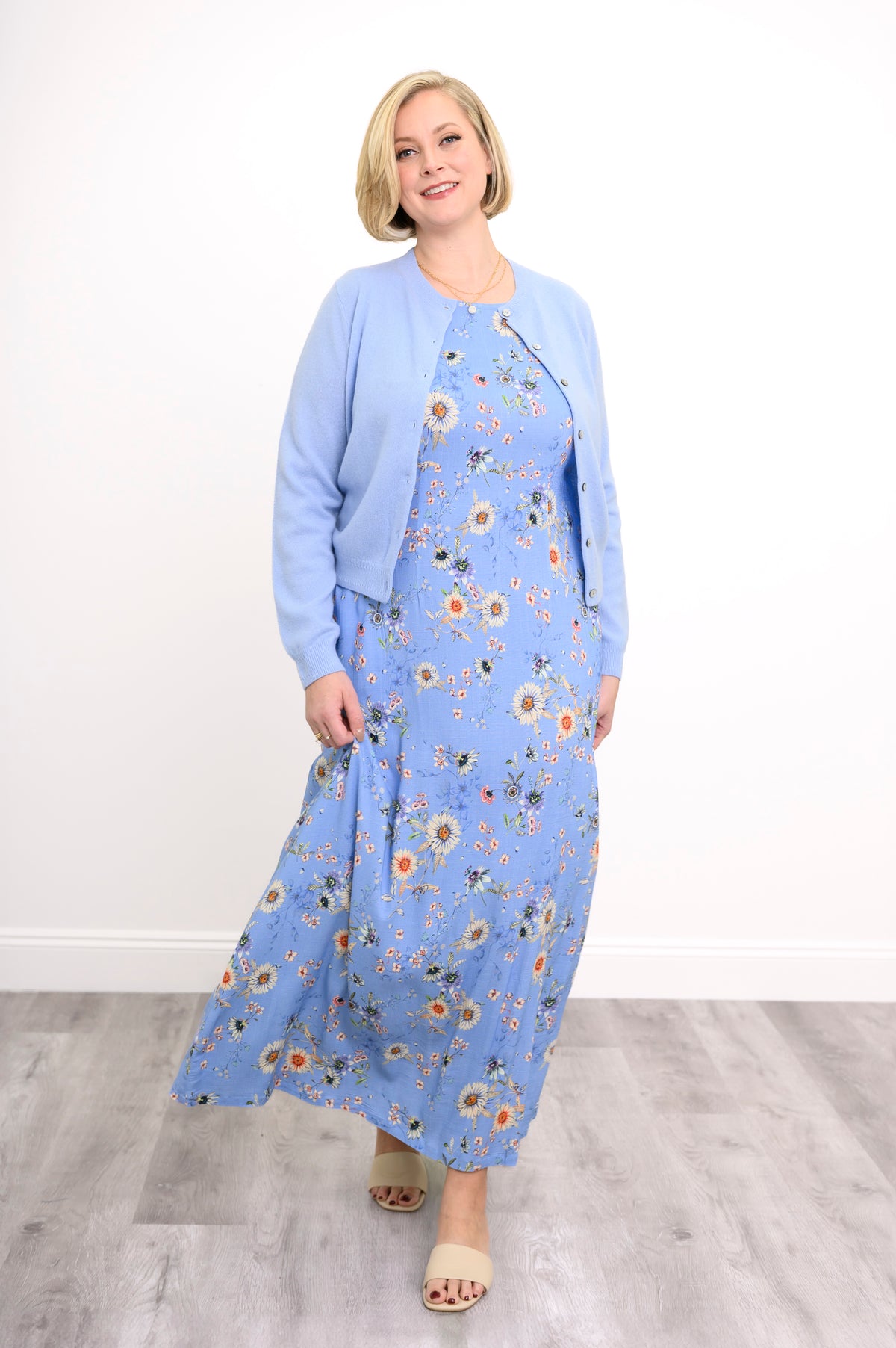 Patricia Long Dress, Peri Daisy, Linen Bamboo