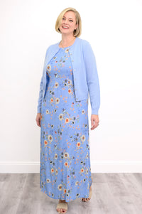 Patricia Long Dress, Peri Daisy, Linen Bamboo