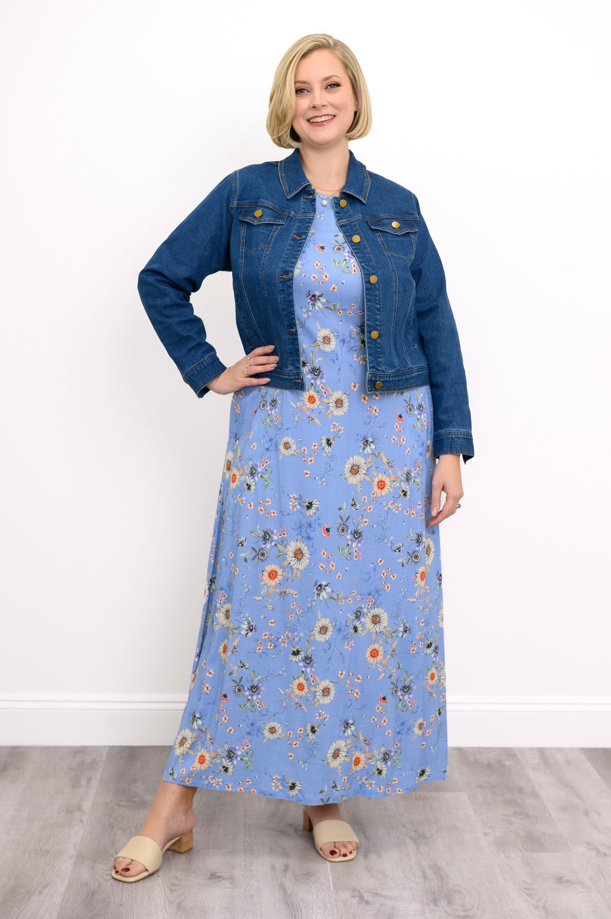 Patricia Long Dress, Peri Daisy, Linen Bamboo