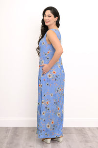 Patricia Long Dress, Peri Daisy, Linen Bamboo