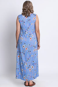 Patricia Long Dress, Peri Daisy, Linen Bamboo