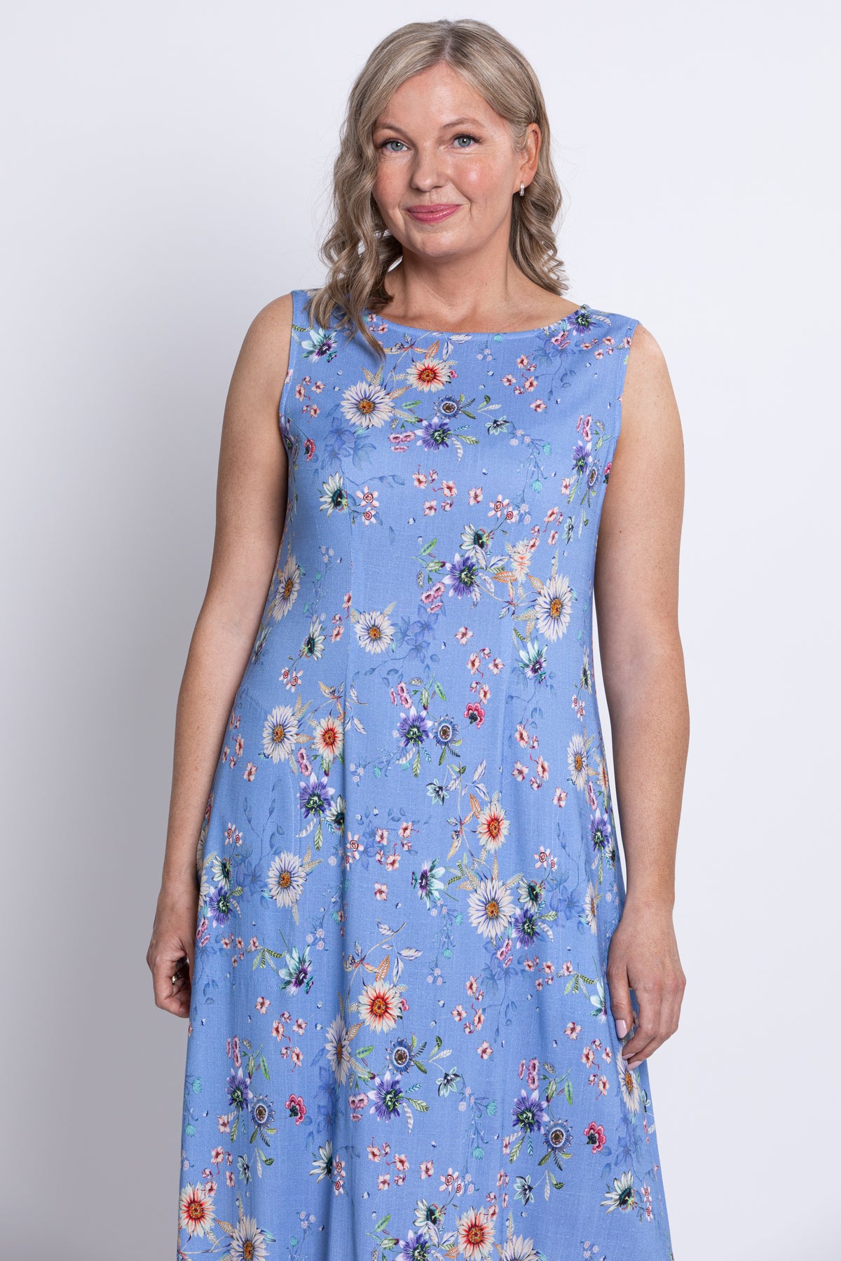 Patricia Long Dress, Peri Daisy, Linen Bamboo