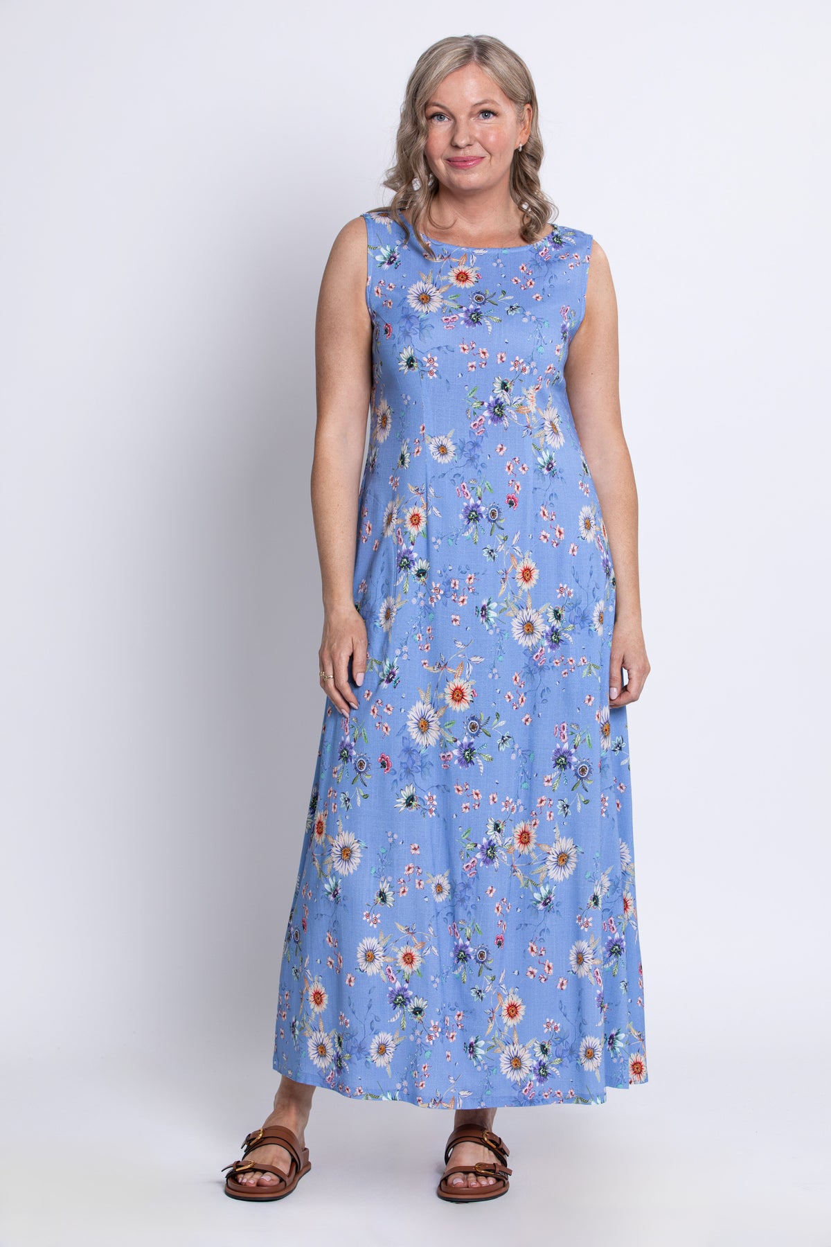 Patricia Long Dress, Peri Daisy, Linen Bamboo