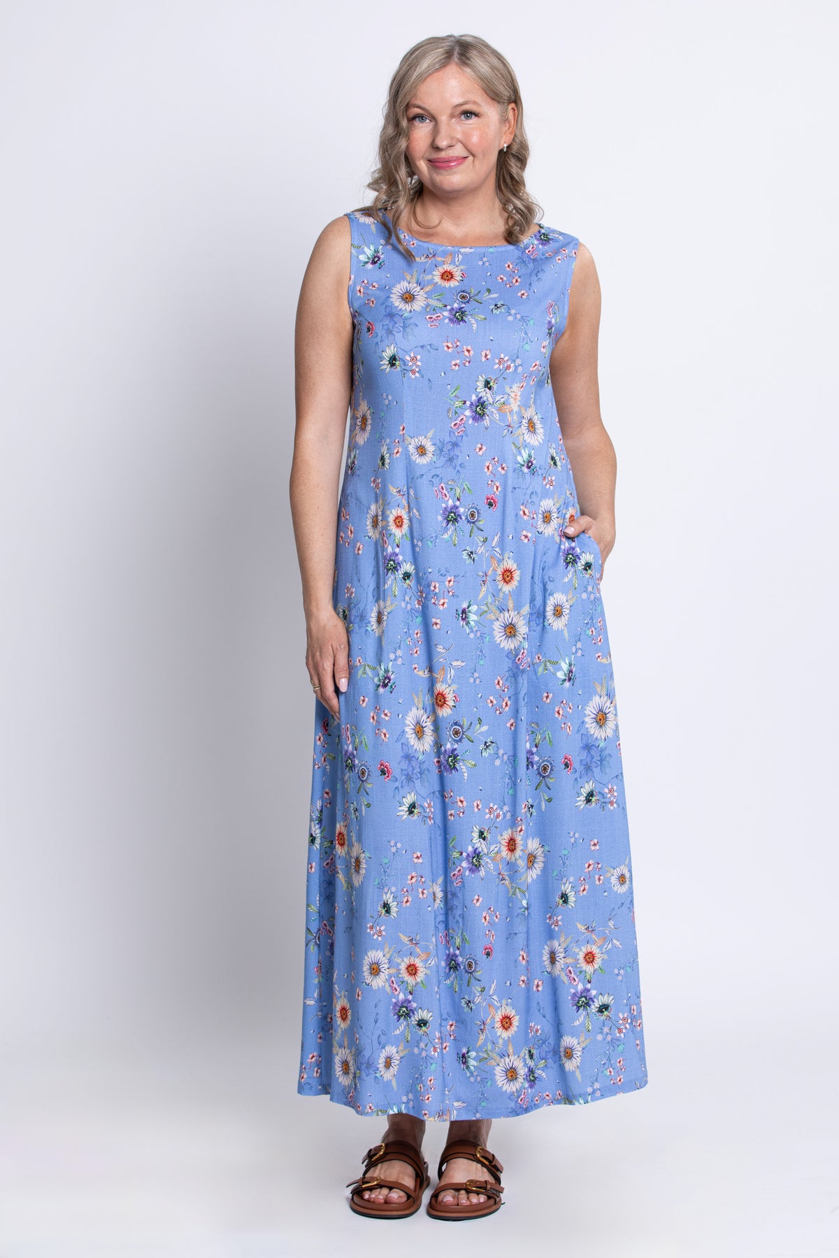 Patricia Long Dress, Peri Daisy, Linen Bamboo