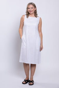 Patricia Dress, White Stripe, Linen Bamboo