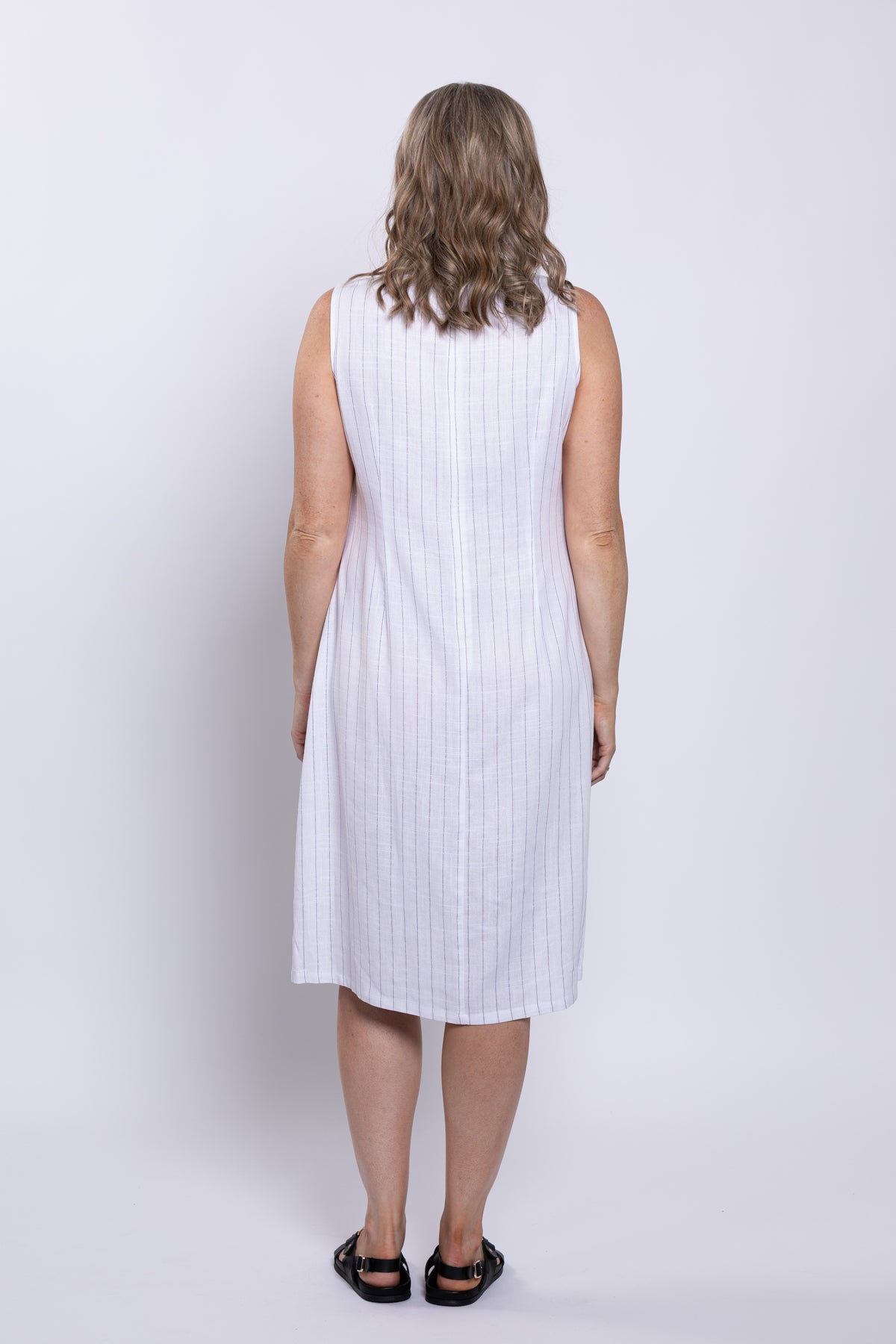 Patricia Dress, White Stripe, Linen Bamboo